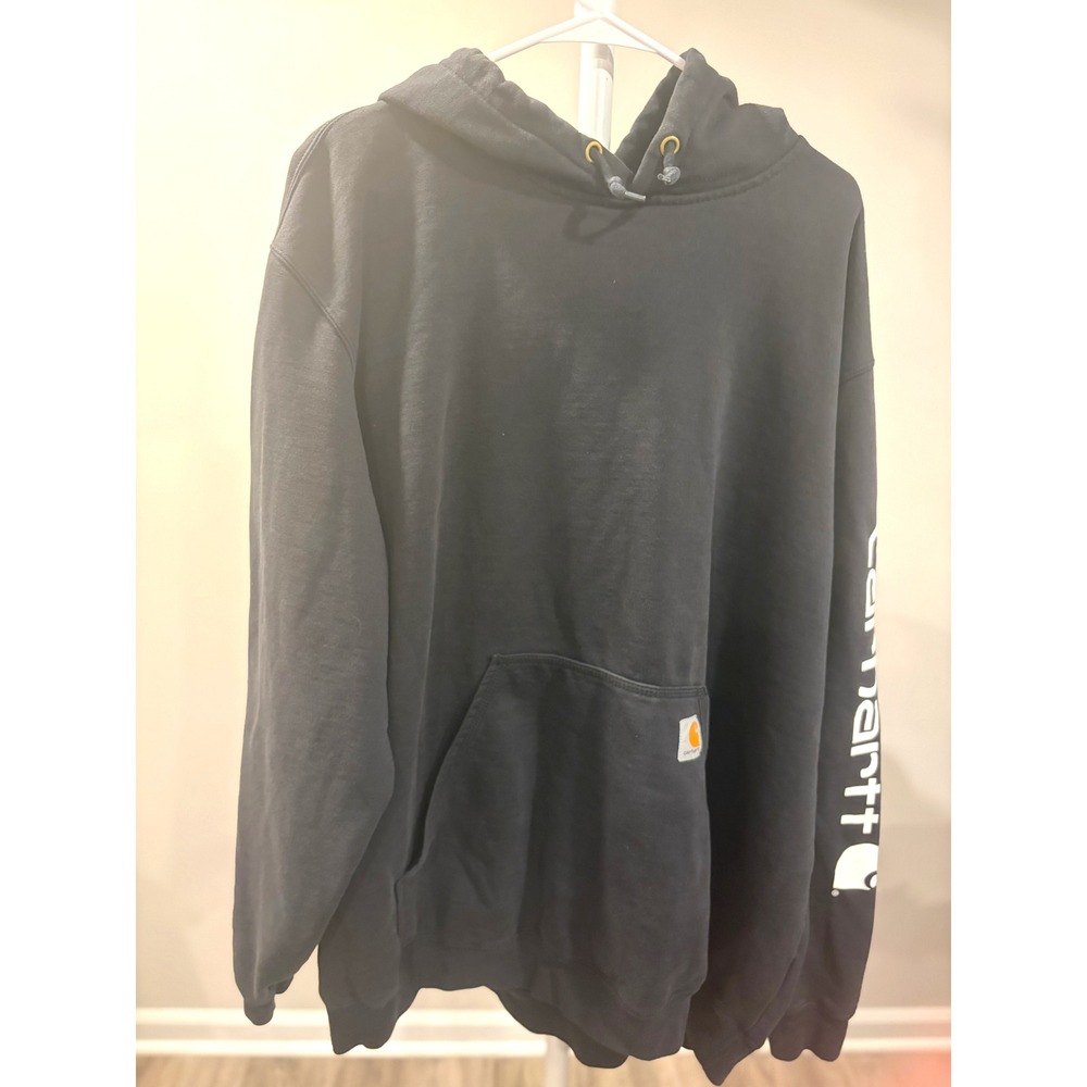 Carhartt K288 Black Sleeve Logo Hoodie Sweatshirt Men's 2XL Workwear Streetwear